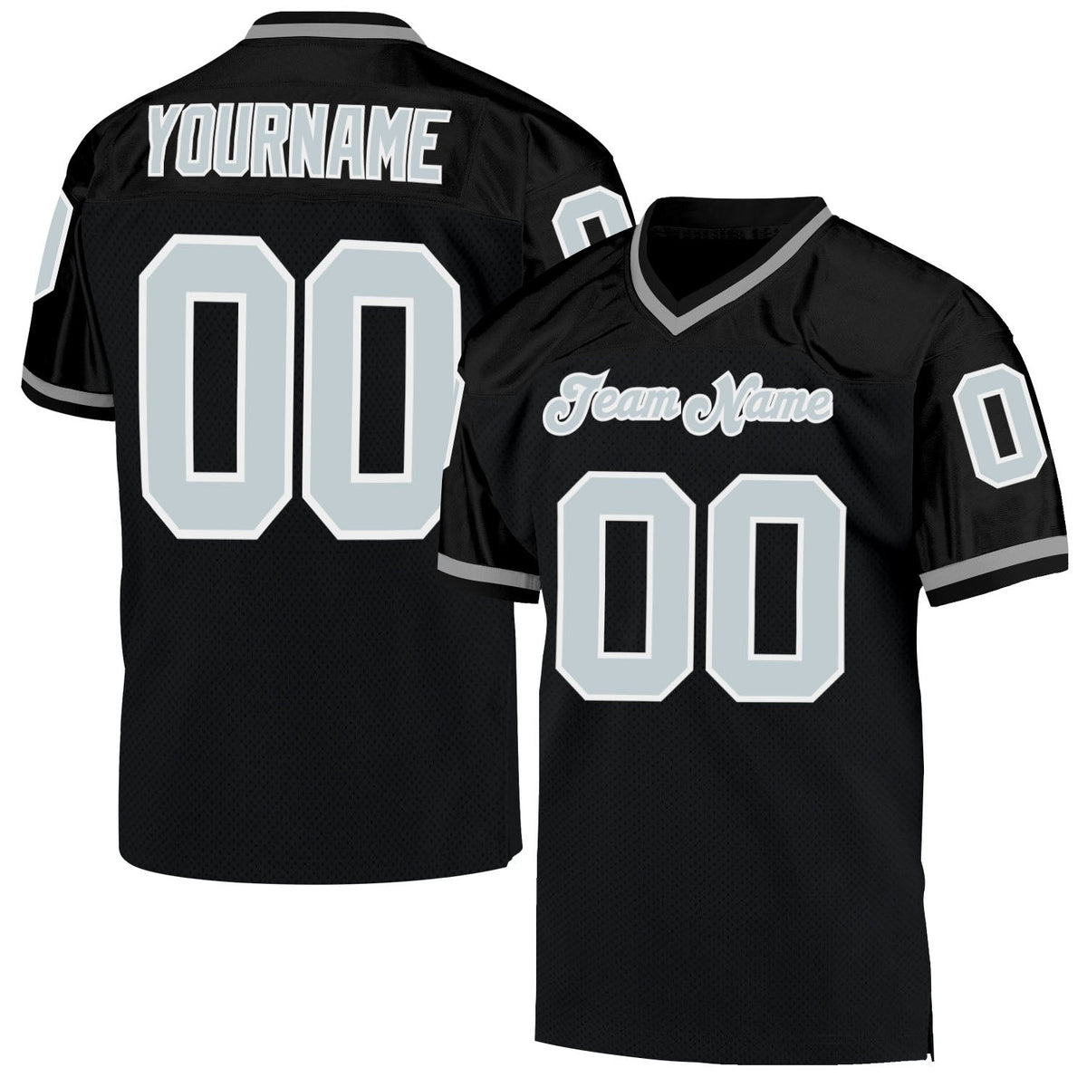 Custom Football Jersey - Black Silver-White Mesh Throwback