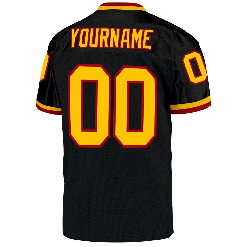 Custom Football Jersey - Black Gold-Red Mesh Throwback