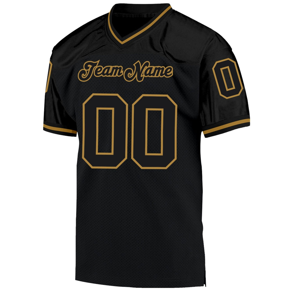 Custom Football Jersey - Black Black-Old Gold Mesh Throwback