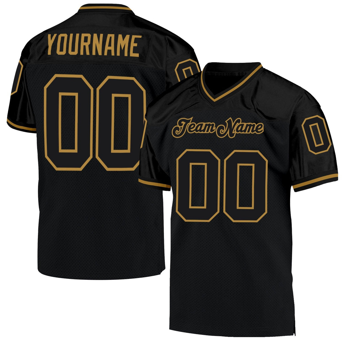 Custom Football Jersey - Black Black-Old Gold Mesh Throwback