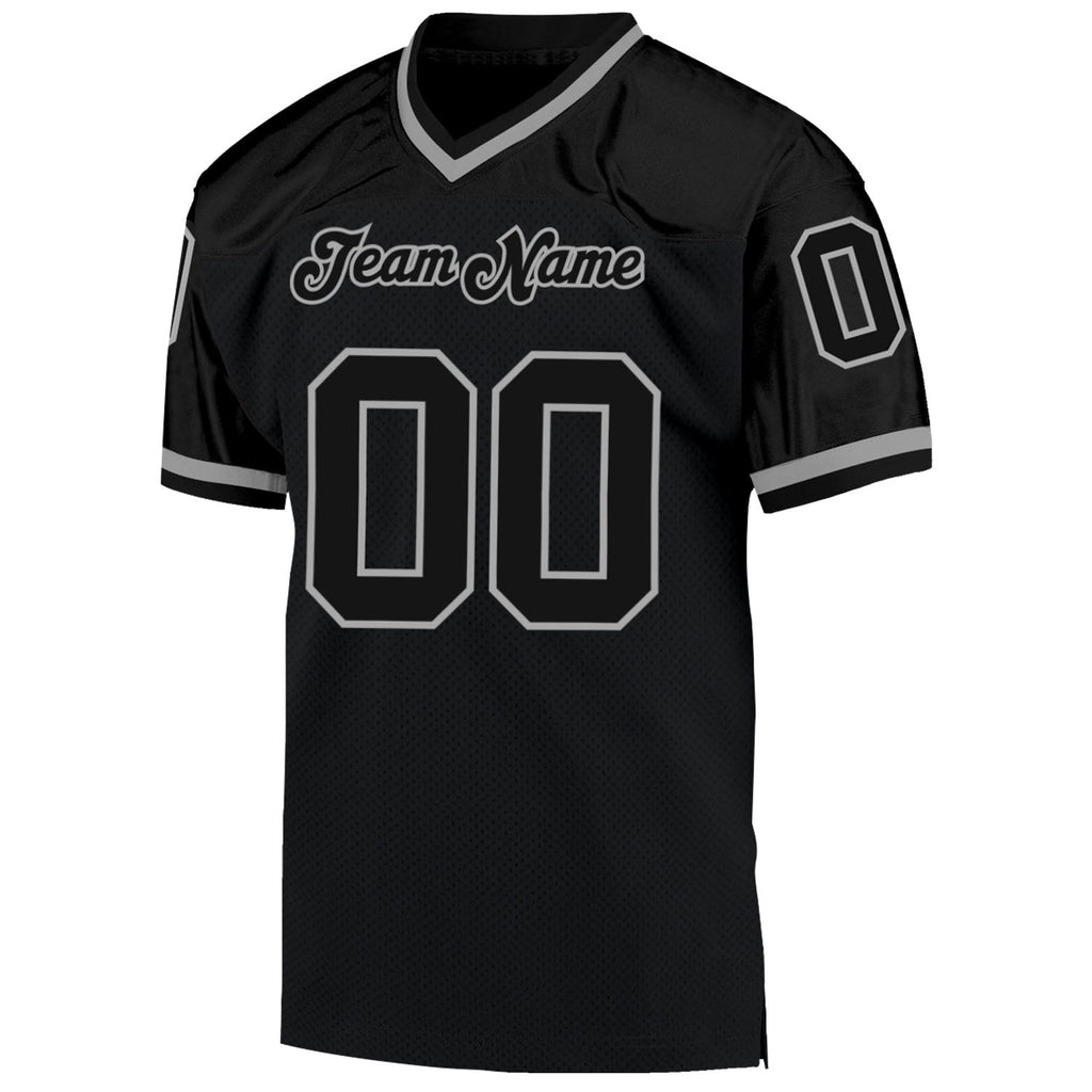 Custom Football Jersey - Black Black-Gray Mesh Throwback