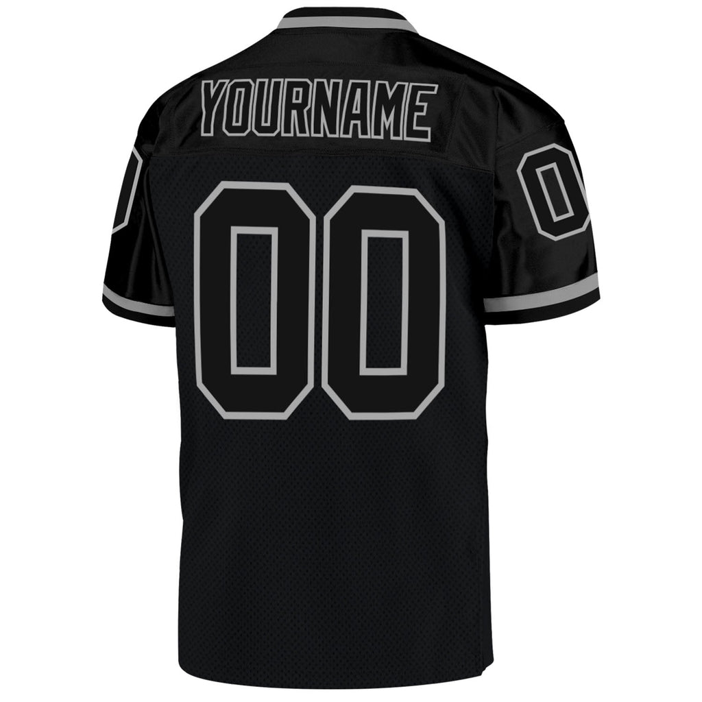 Custom Football Jersey - Black Black-Gray Mesh Throwback