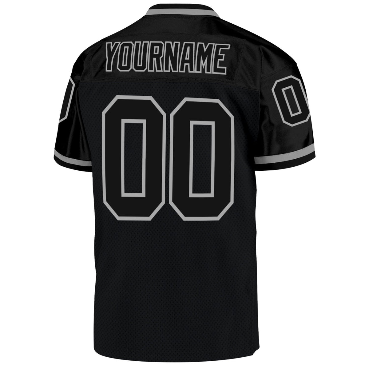Custom Football Jersey - Black Black-Gray Mesh Throwback