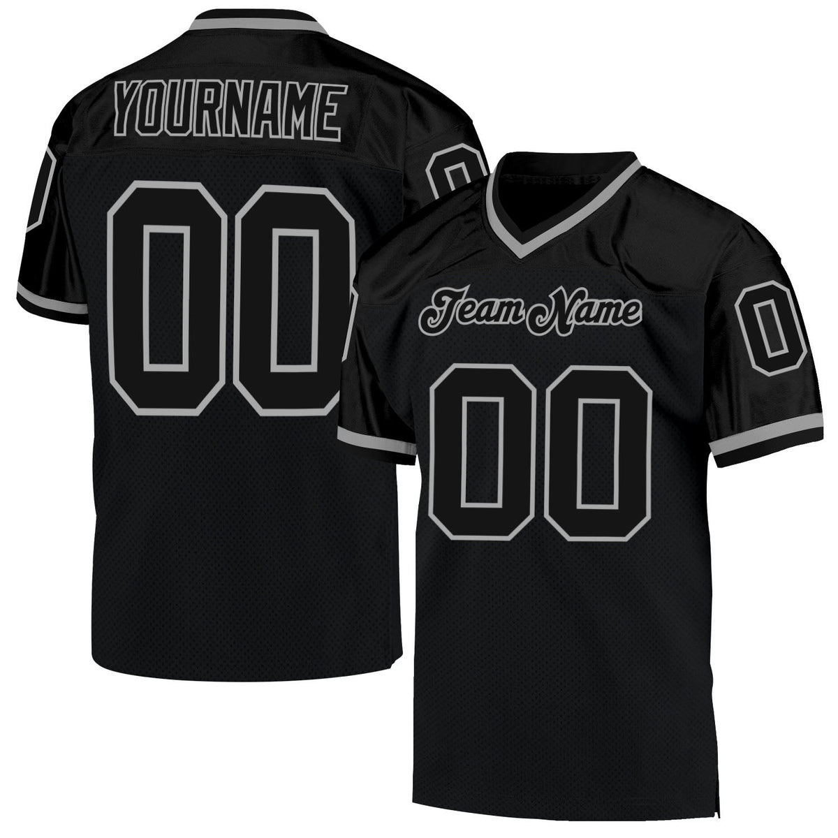 Custom Football Jersey - Black Black-Gray Mesh Throwback