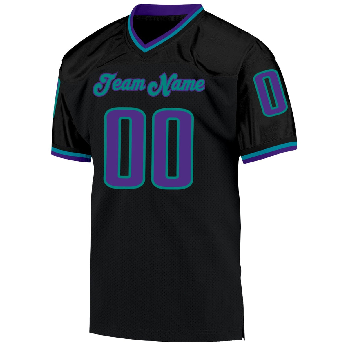Custom Football Jersey - Black Purple-Aqua Mesh Throwback