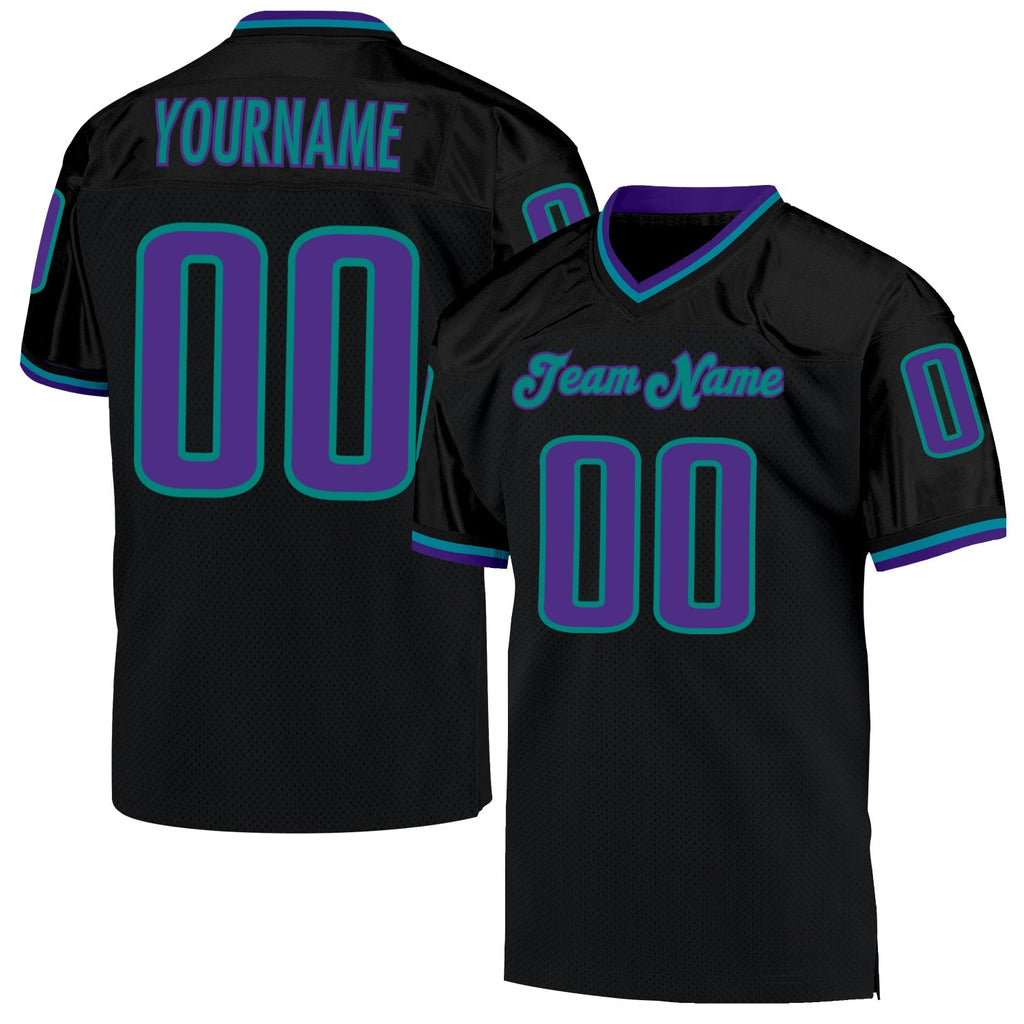 Custom Football Jersey - Black Purple-Aqua Mesh Throwback