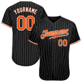 Custom Baseball Jersey - Black White Pinstripe Orange-White