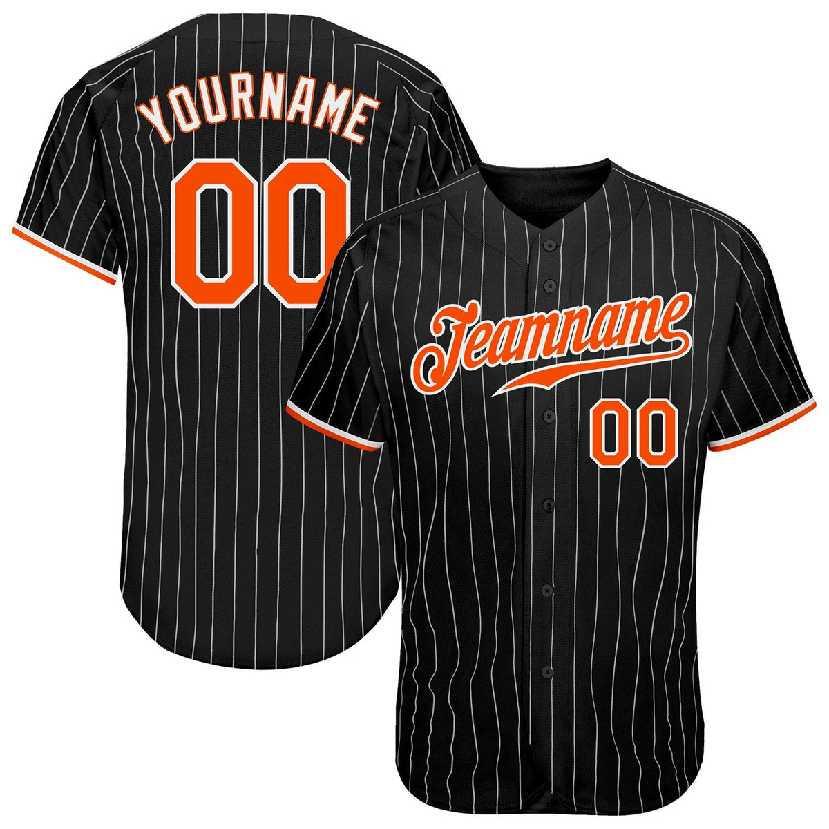 Custom Baseball Jersey - Black White Pinstripe Orange-White