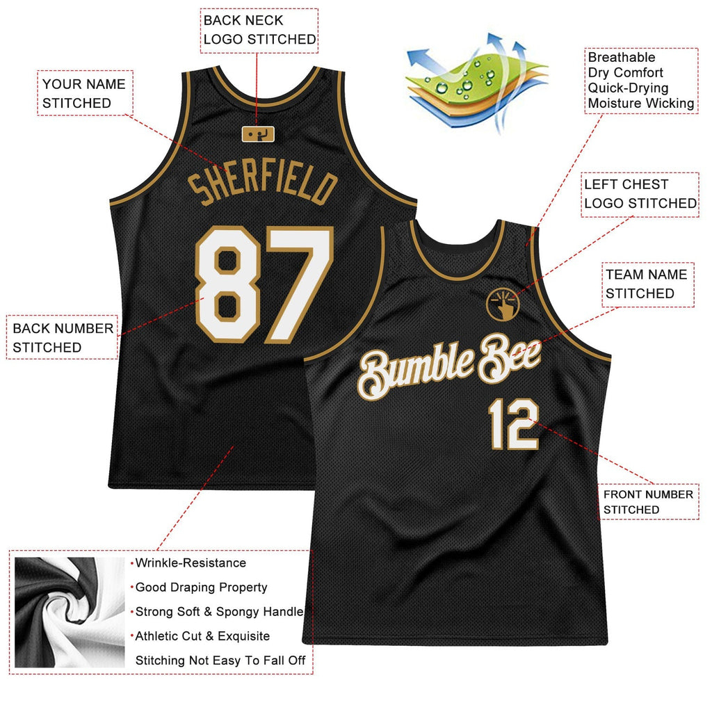 Custom Basketball Jersey - Black White-Old Gold Throwback