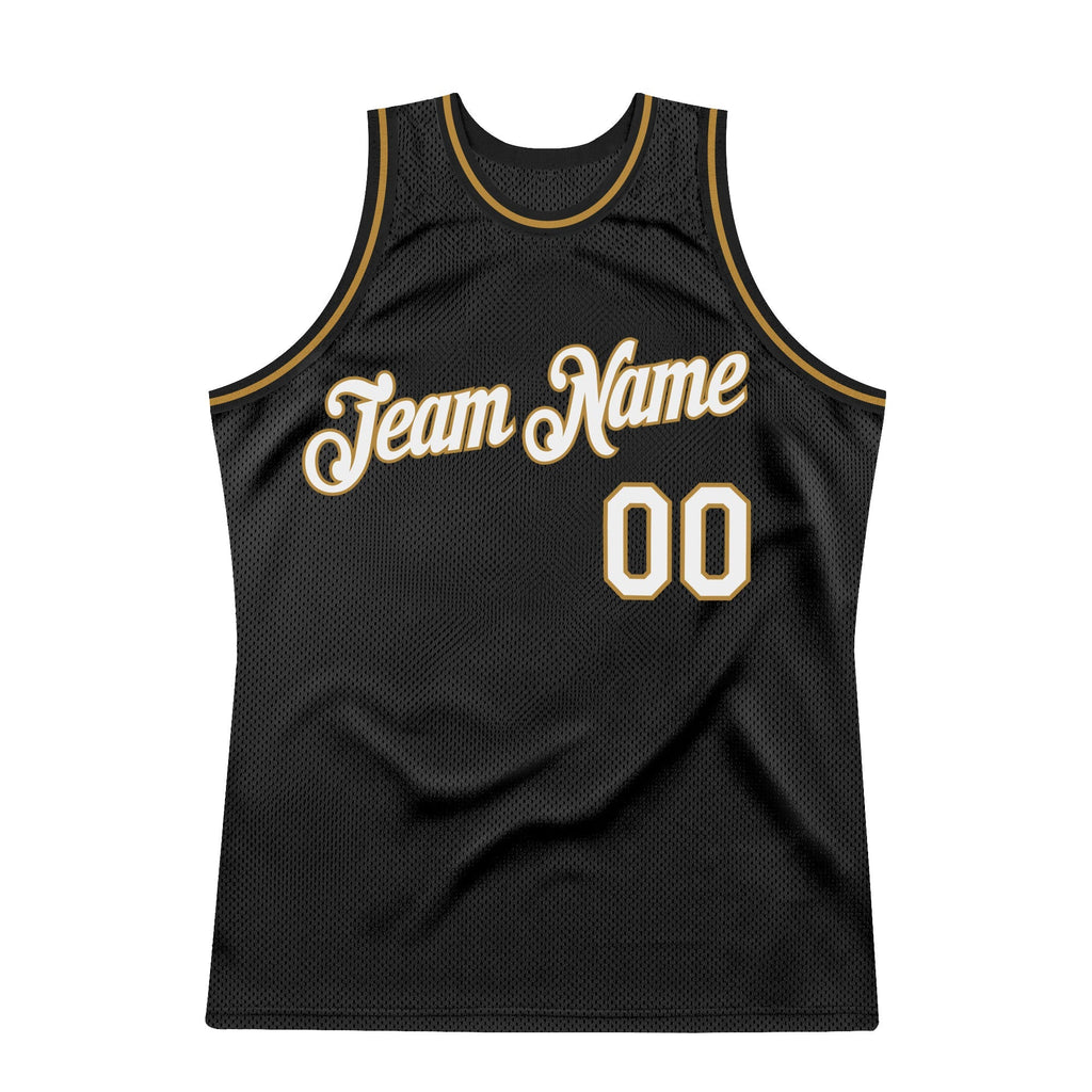 Custom Basketball Jersey - Black White-Old Gold Throwback