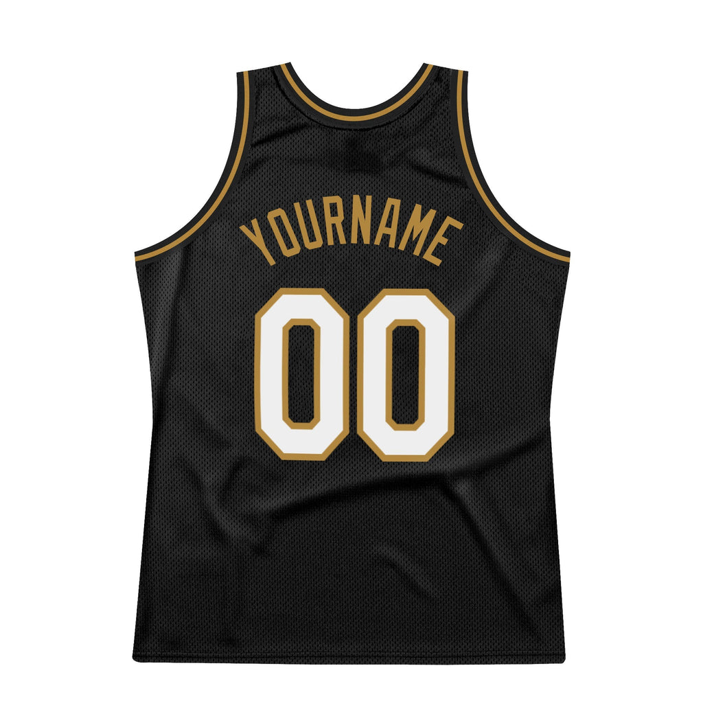 Custom Basketball Jersey - Black White-Old Gold Throwback