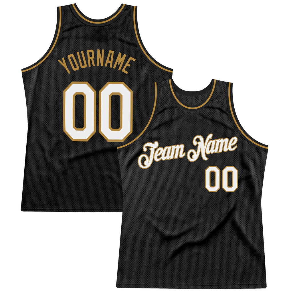 Custom Basketball Jersey - Black White-Old Gold Throwback