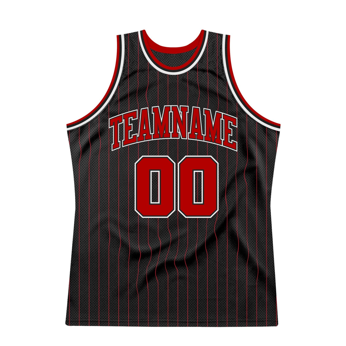 Custom Basketball Jersey - Black Red Pinstripe Red-White