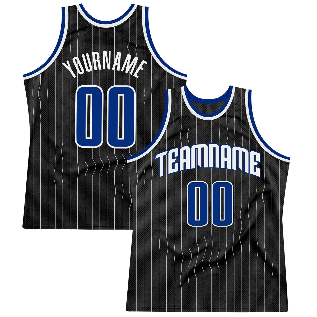 Custom Basketball Jersey - Black White Pinstripe Royal-White - Style Black0491