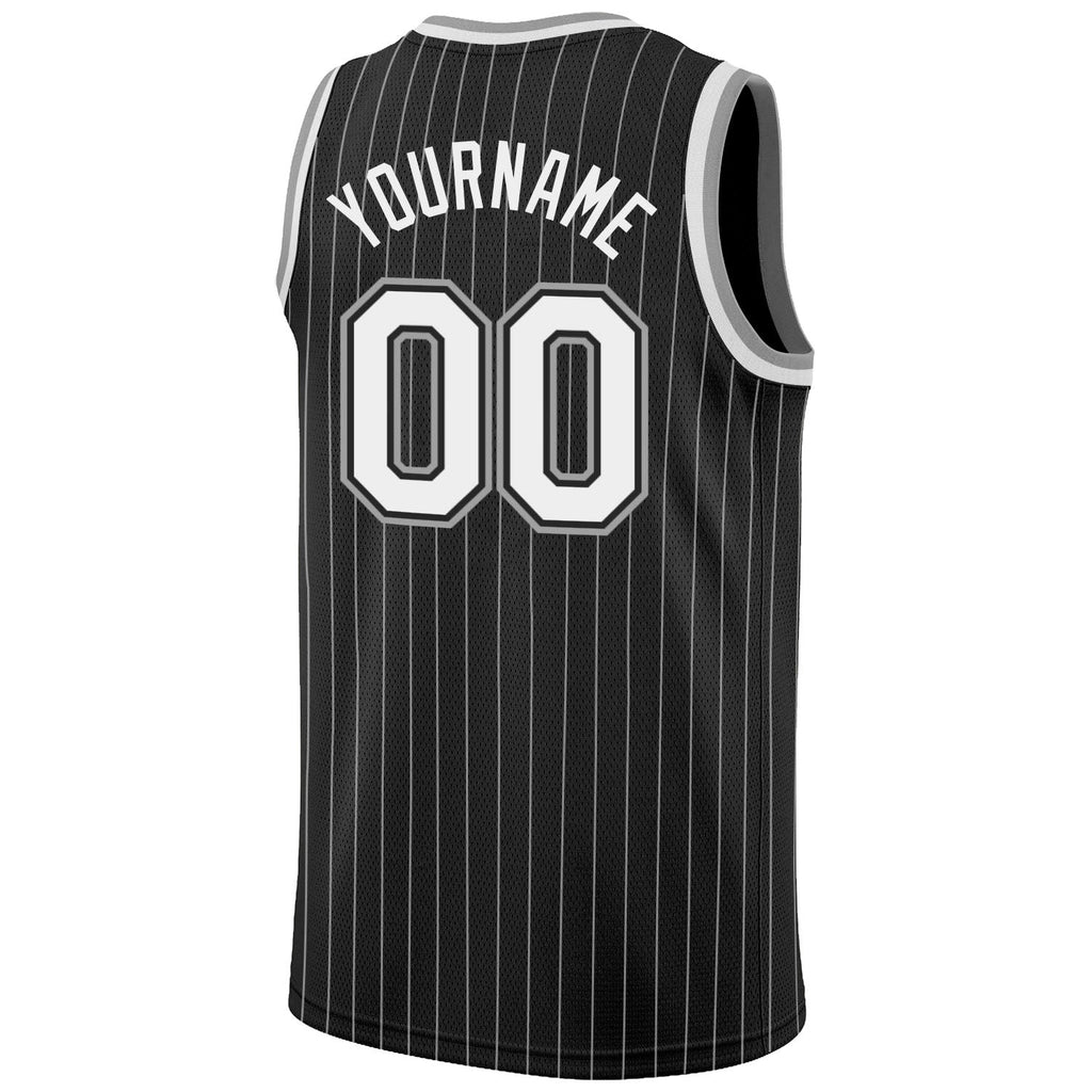 Custom Basketball Jersey - Black White Pinstripe White-Gray