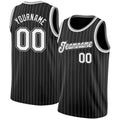 Custom Basketball Jersey - Black White Pinstripe White-Gray