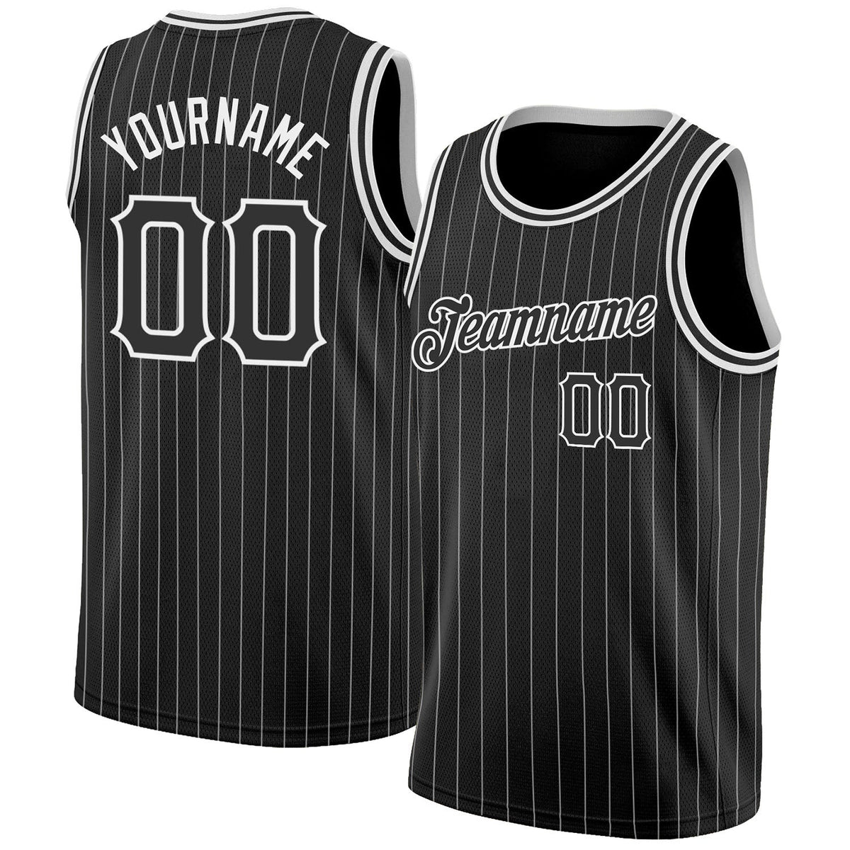Custom Basketball Jersey - Black White Pinstripe Black-White - Style Black0497