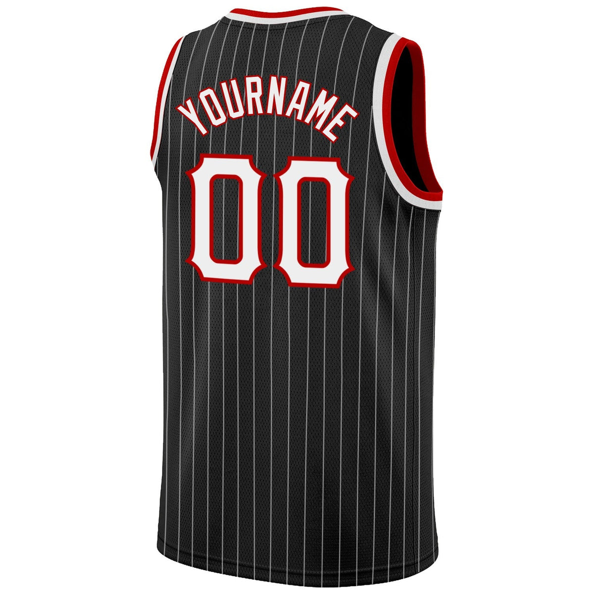 Custom Basketball Jersey - Black White Pinstripe White-Red