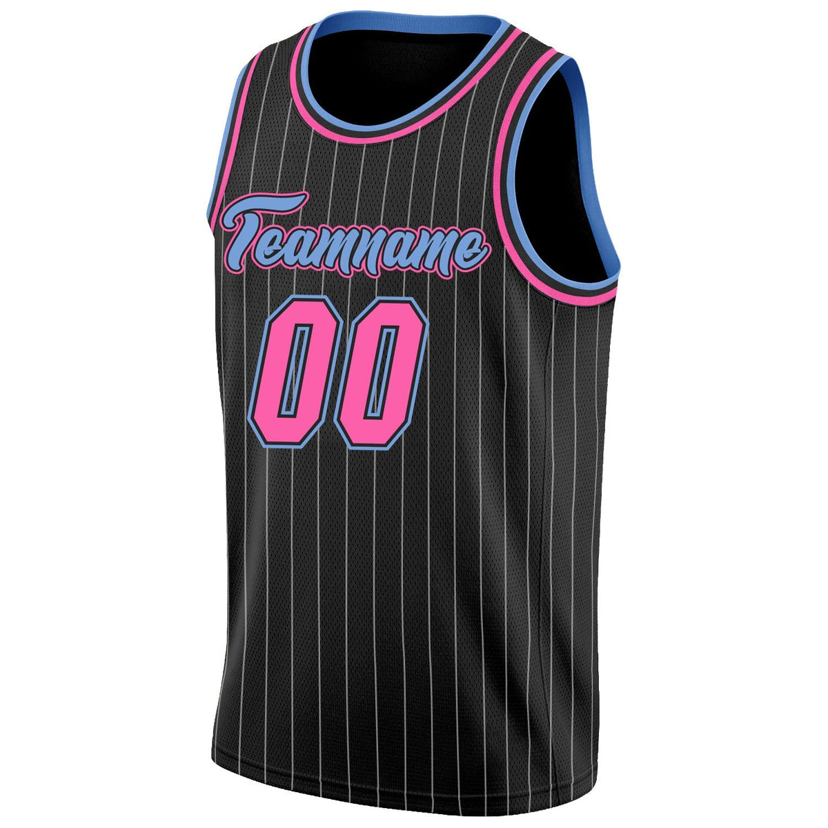 Custom Basketball Jersey - Black White Pinstripe Pink-Light Blue