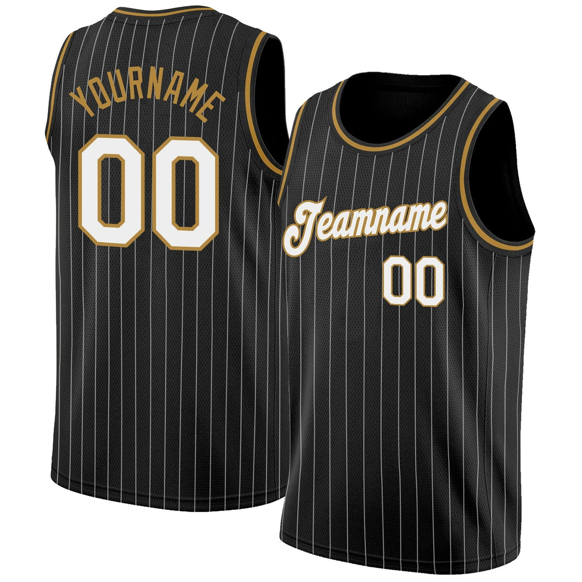 Custom Basketball Jersey - Black White Pinstripe White-Old Gold