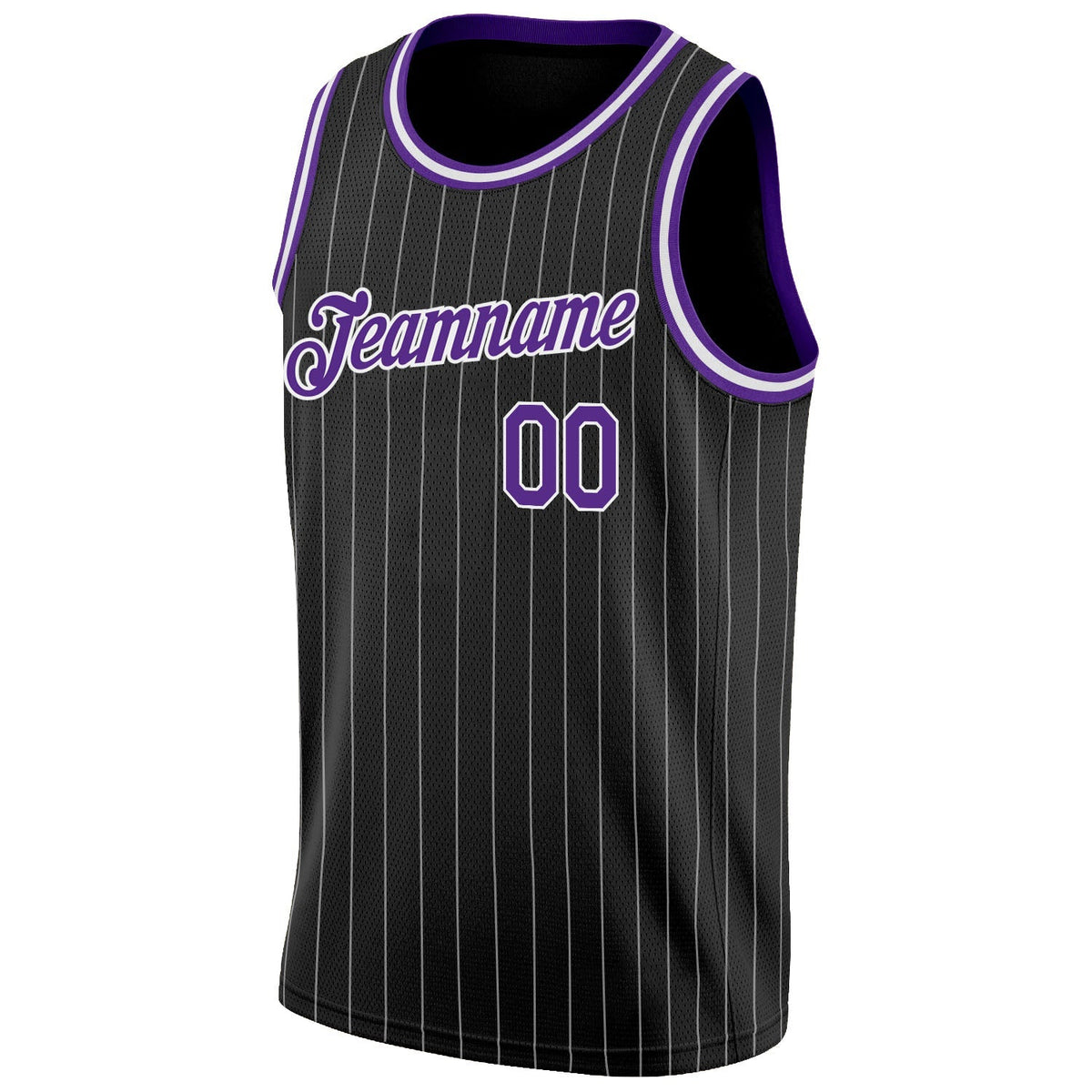 Custom Basketball Jersey - Black White Pinstripe Purple-White - Style Black0504