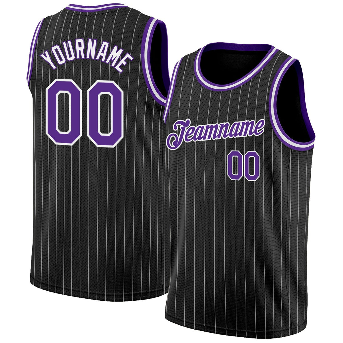 Custom Basketball Jersey - Black White Pinstripe Purple-White - Style Black0504