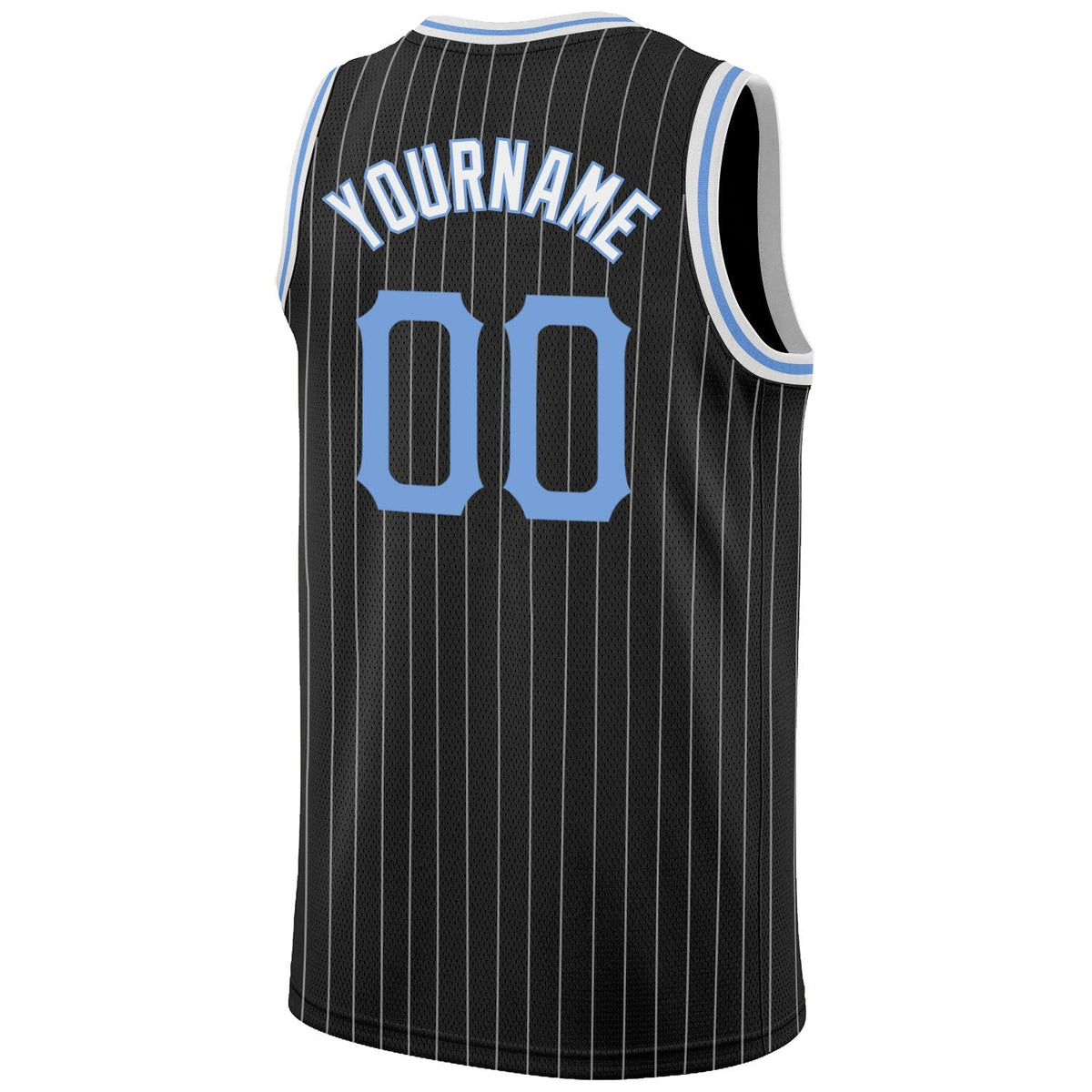 Custom Basketball Jersey - Black White Pinstripe Light Blue-White