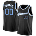 Custom Basketball Jersey - Black White Pinstripe Light Blue-White