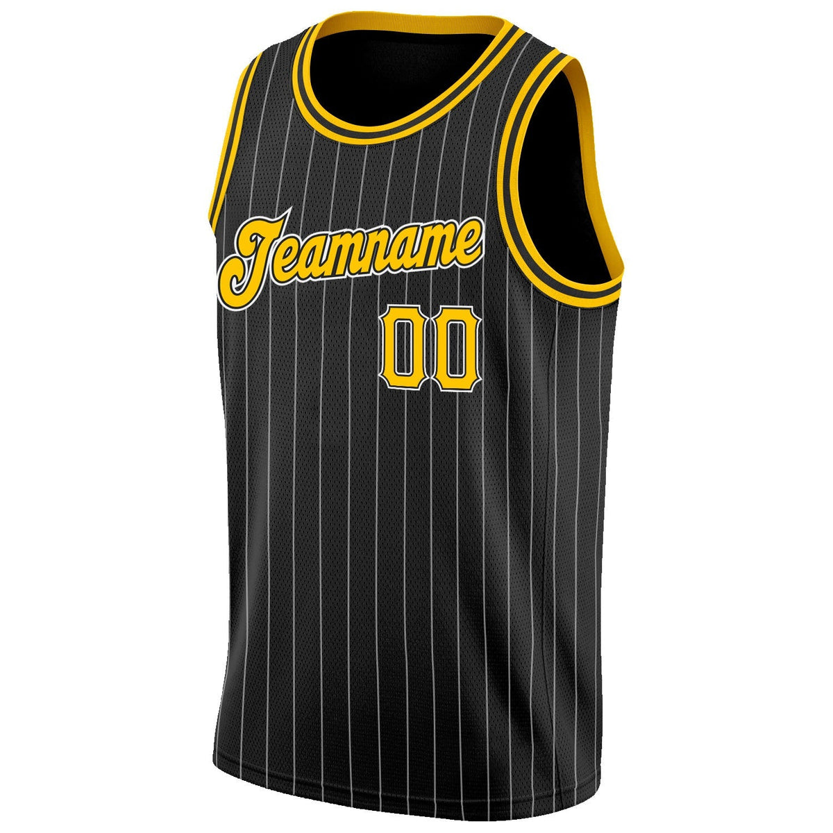 Custom Basketball Jersey - Black White Pinstripe Gold-White