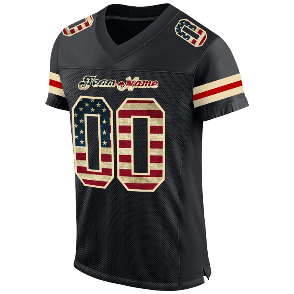 Custom Football Jersey - Black Vintage USA Flag-Cream Mesh
