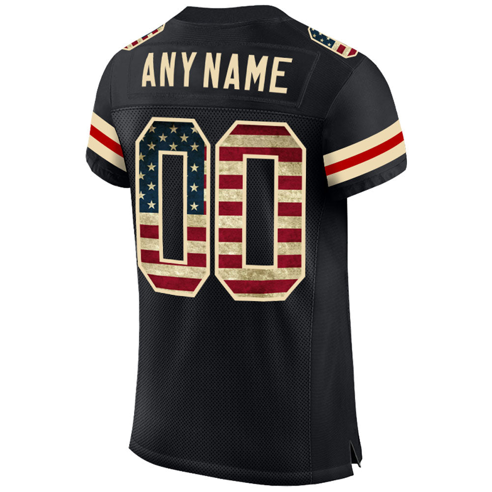 Custom Football Jersey - Black Vintage USA Flag-Cream Mesh