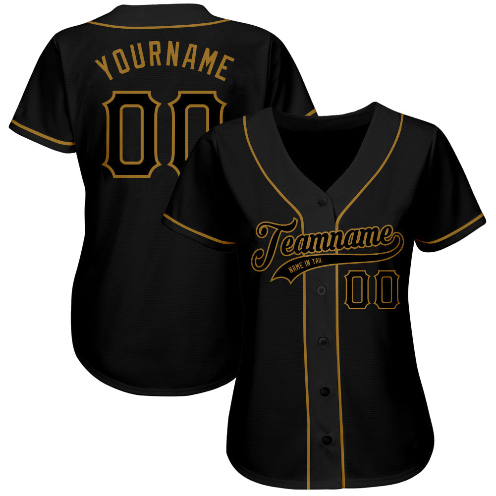 Custom Baseball Jersey - Black Black-Old Gold - Style Black0538