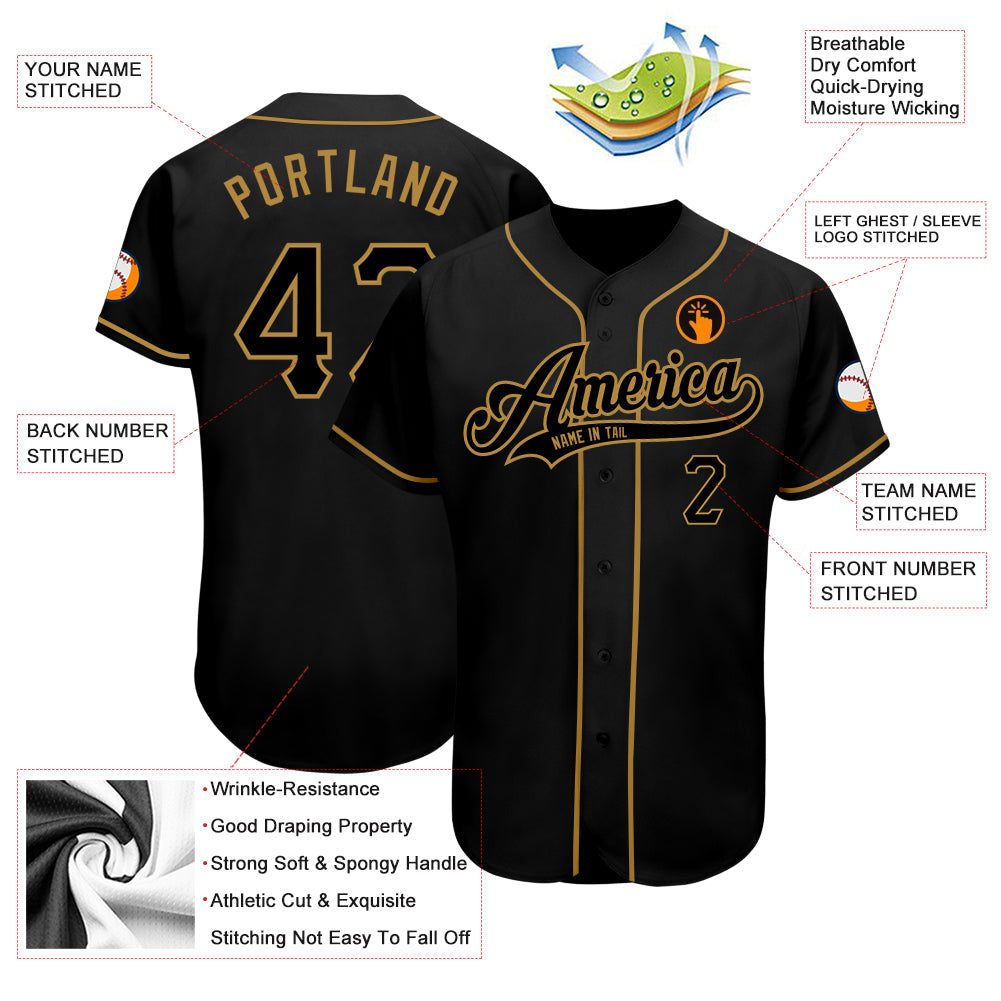 Custom Baseball Jersey - Black Black-Old Gold - Style Black0538