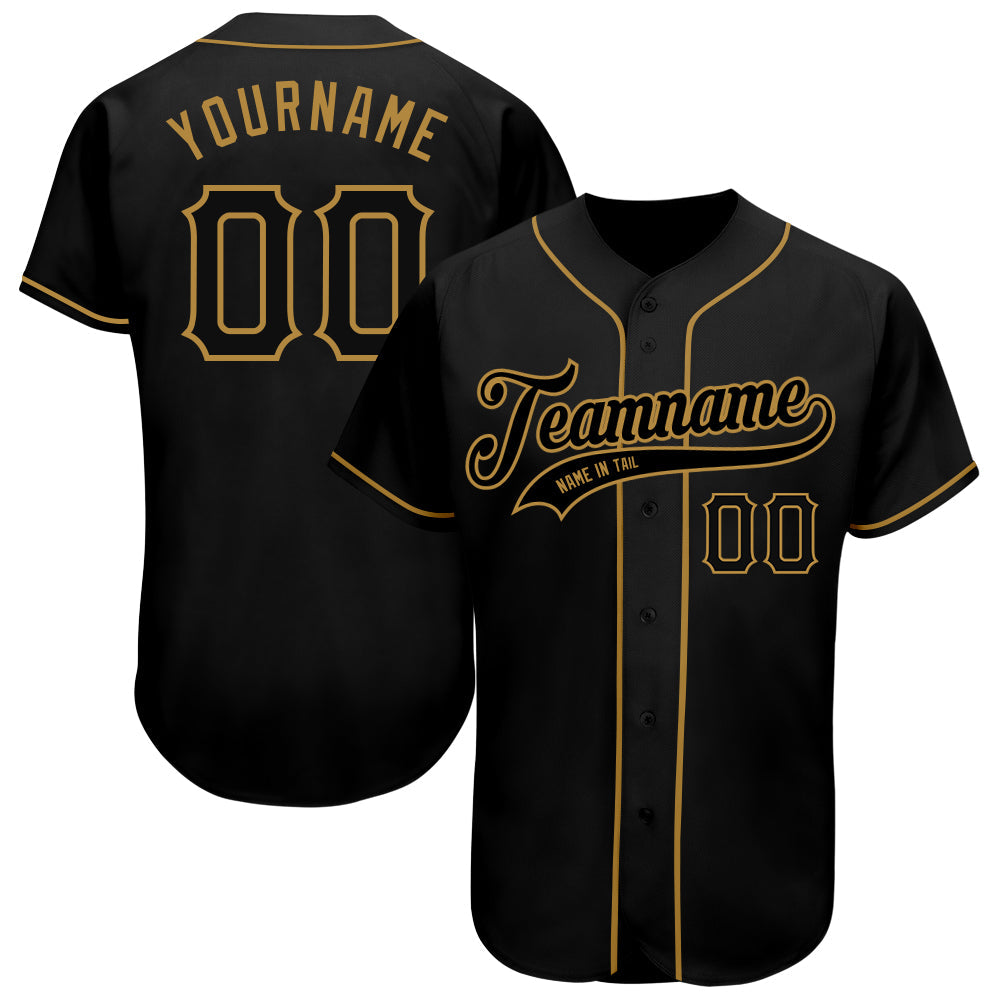 Custom Baseball Jersey - Black Black-Old Gold - Style Black0538