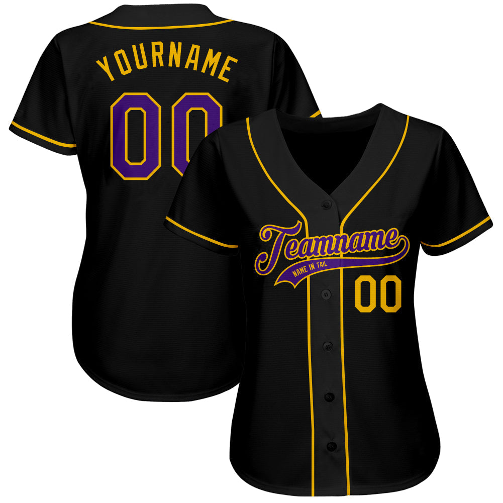 Custom Baseball Jersey - Black Purple-Gold