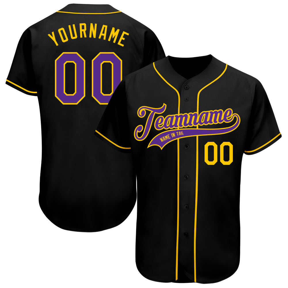 Custom Baseball Jersey - Black Purple-Gold