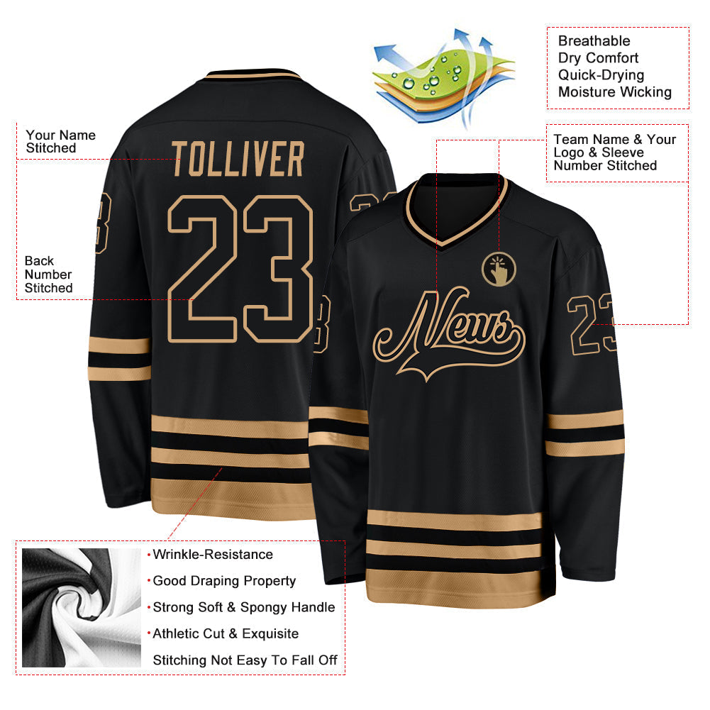 Custom Hockey Jersey - Black Black-Old Gold