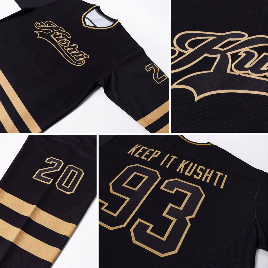 Custom Hockey Jersey - Black Black-Old Gold