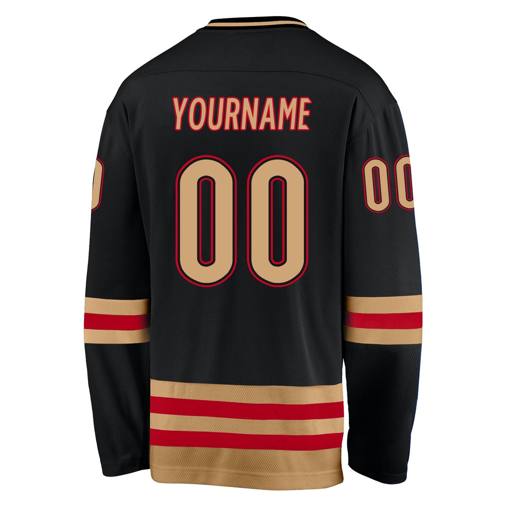 Custom Hockey Jersey - Black Old Gold-Red - Style Black0541