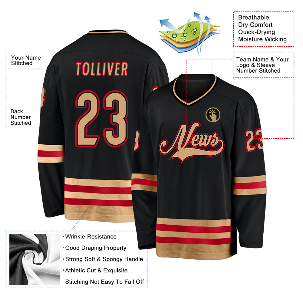 Custom Hockey Jersey - Black Old Gold-Red - Style Black0541