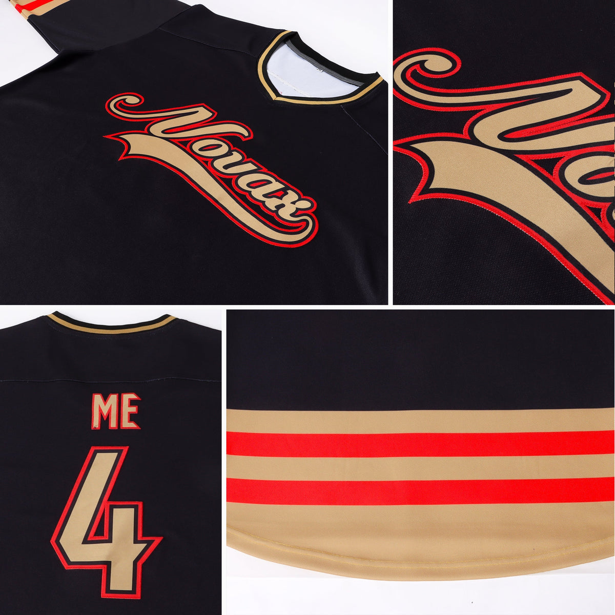 Custom Hockey Jersey - Black Old Gold-Red - Style Black0541