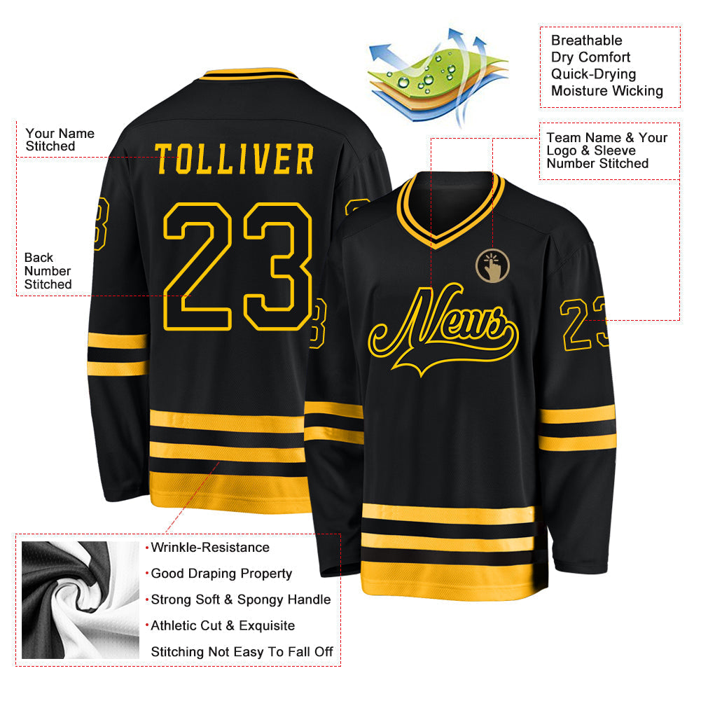 Custom Hockey Jersey - Black Black-Gold