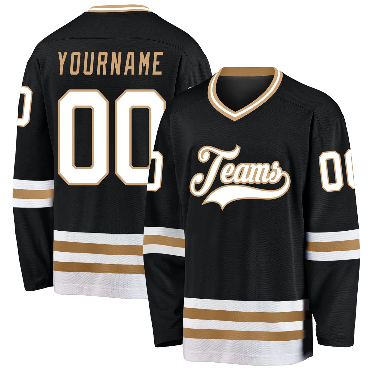 Custom Hockey Jersey - Black White-Old Gold