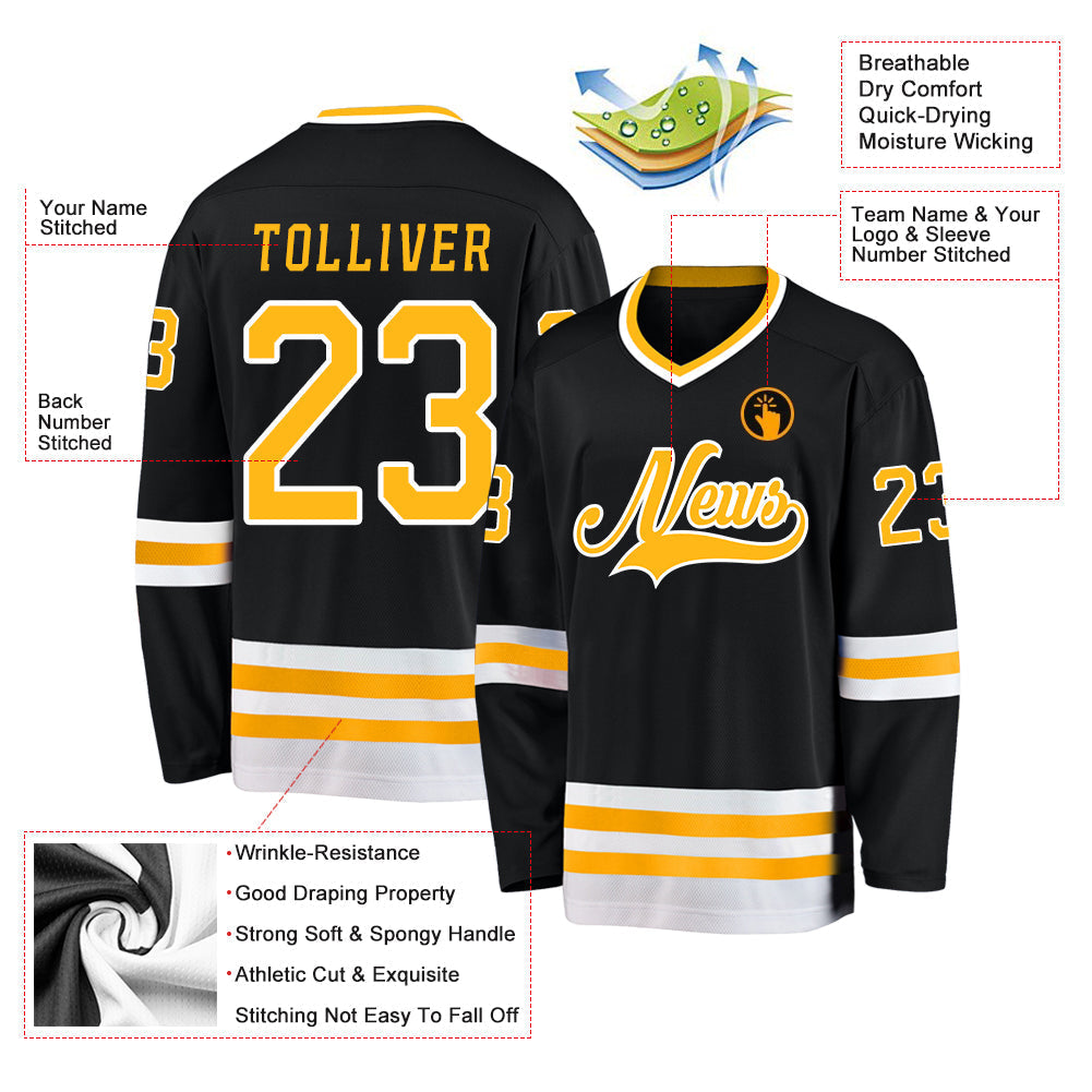 Custom Hockey Jersey - Black Gold-White - Style Black0587