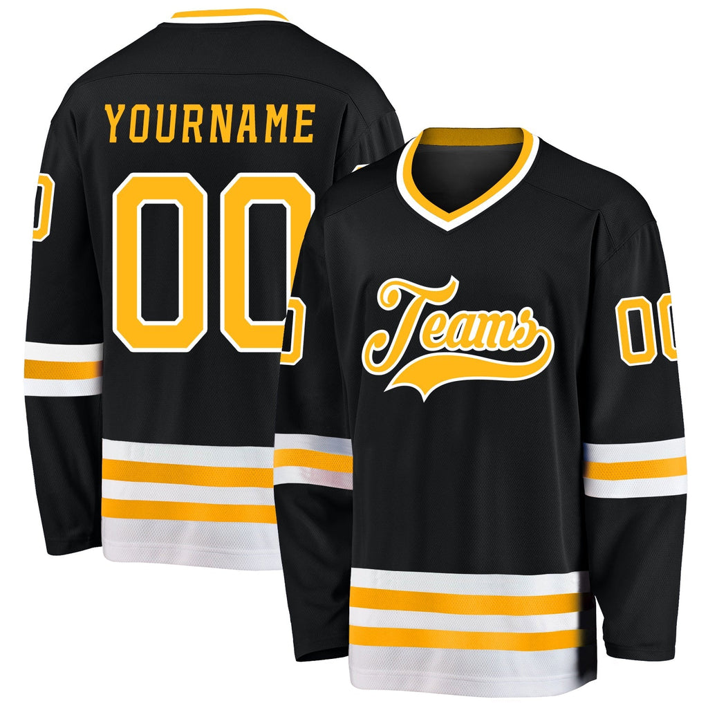 Custom Hockey Jersey - Black Gold-White - Style Black0587