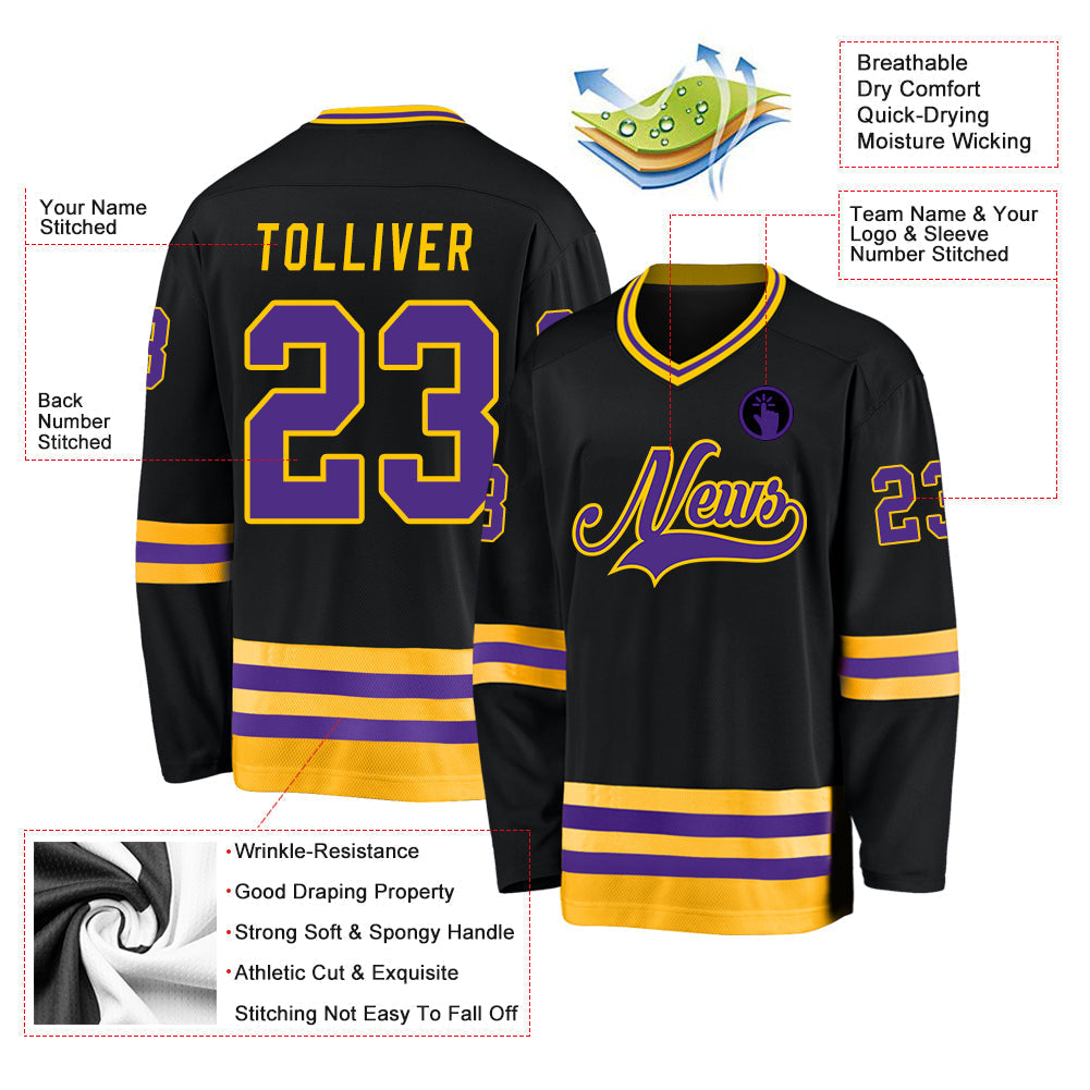 Custom Hockey Jersey - Black Purple-Gold - Style Black0593