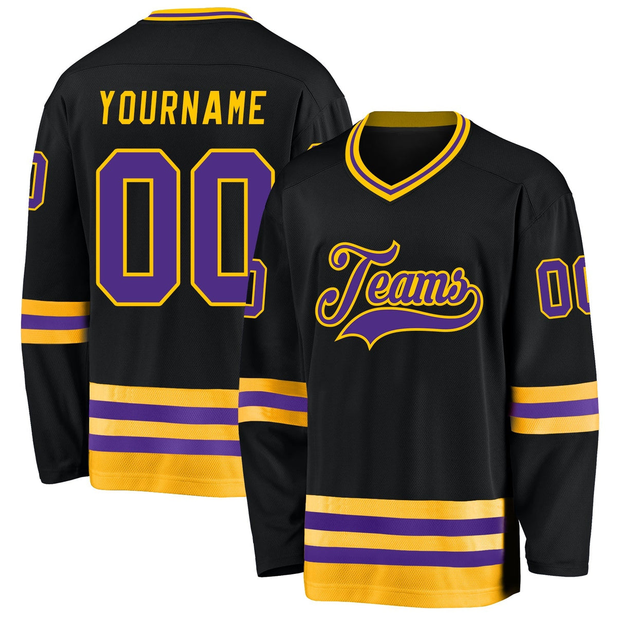 Custom Hockey Jersey - Black Purple-Gold - Style Black0593
