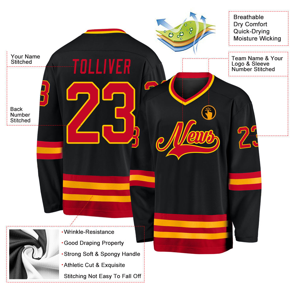 Custom Hockey Jersey - Black Red-Gold - Style Black0594