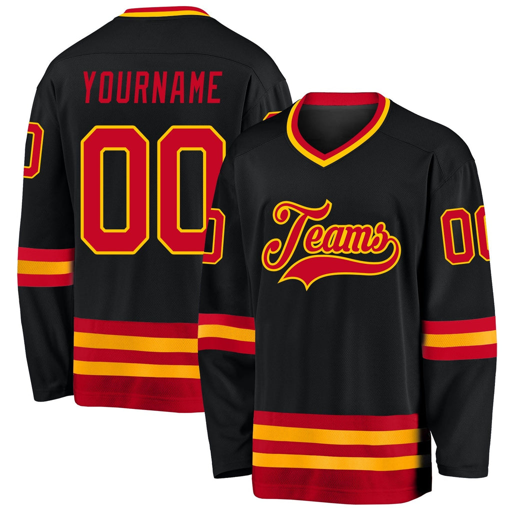 Custom Hockey Jersey - Black Red-Gold - Style Black0594