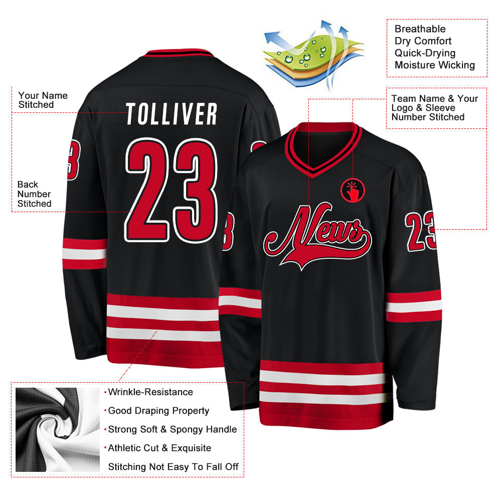 Custom Hockey Jersey - Black Red-White - Style Black0595